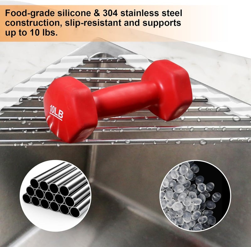 Seropy Sink Caddy Sponge Holder for Kitchen Sink, Small Dish Drainer for Kitchen Counter, Triangle Sink Brush Drainer Rack, Collapsible Dishes Drying Rack Over Sinks, Dishrack Utensil Holder Dryer White - Image 4